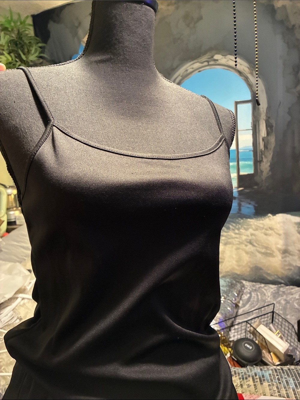 #350| Vintage No Boundaries (M)Silky Black Spaghetti-Strap Camisole* 1 strap
